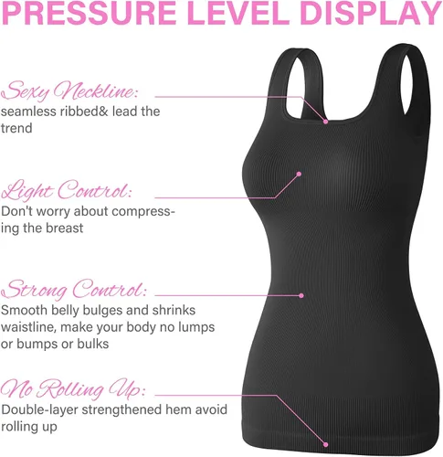 Vista 6 de Shapewear - Camiseta sin mangas para mujer, con control de abdomen, acanalada, cuello cuadrado, sin costuras, de compresión, shapermint