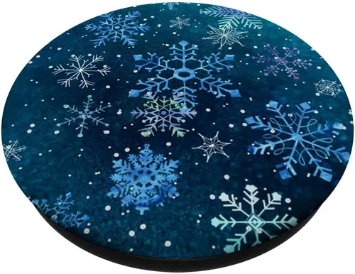 Vista 2 de Christmas Winter Ice Light Blue White Snowflake Snow Crystal PopSockets Adhesive PopGrip
