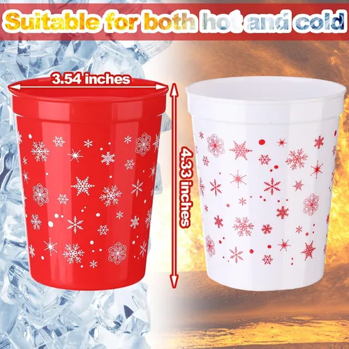 Vista 3 de Sliner 48 vasos de Navidad con copos de nieve para niños, reutilizables, de plástico de 16 onzas, vasos de plástico para estadios, vasos de agua
