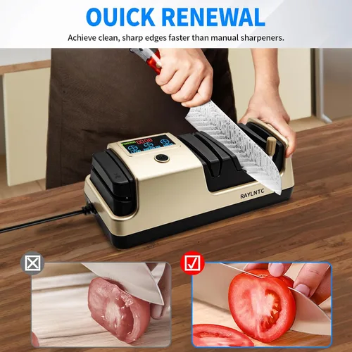 Vista 7 de Afilador de cuchillos eléctrico profesional 5 en 1 con pantalla LCD, sacapuntas de tijera con abrasivos de 3 velocidades y 100% diamante, guías