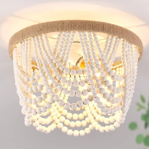 Vista 8 de Capslpad Lámpara de techo con cuentas de madera para montaje empotrado estilo bohemio mini candelabro antiguo para dormitorio, guardería, pasillo