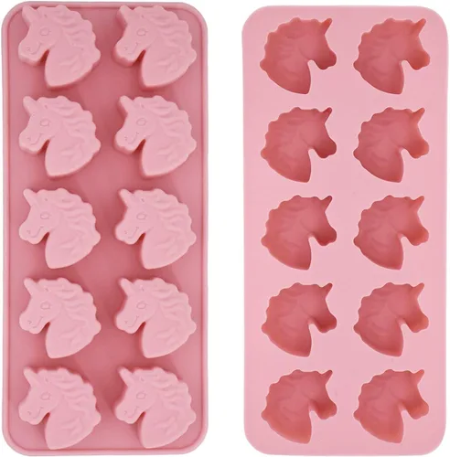 Vista 2 de MoldFun Juego de 2 moldes de silicona con cabeza de unicornio para hacer chocolate duro, gelatina, gelatina, pequeñas bombas de baño para hornear
