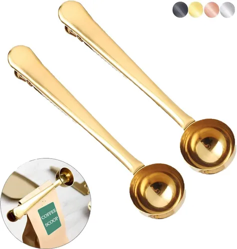 Vista 14 de Cuchara de café con clip de cucharada de acero inoxidable Cuchara de café con mango largo multifunción Bolsa de sellado Clip para té, café, proteína