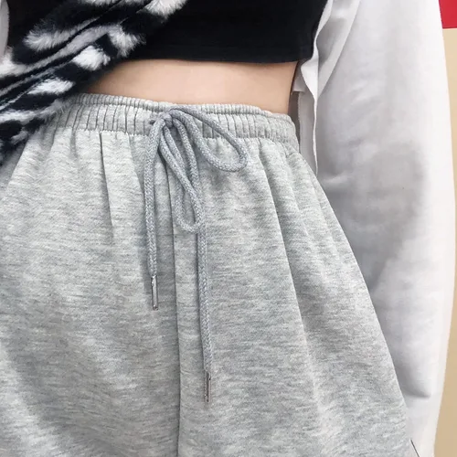 Vista 3 de Pantalones deportivos holgados para mujer, estilo grunge, de hadas, holgados, con cordón, casuales, atléticos con bolsillos (gris claro, talla S)