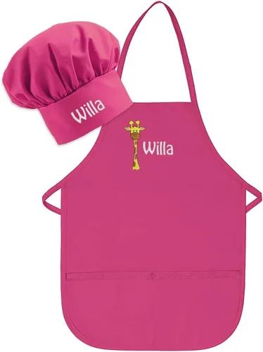 Vista 8 de Conjunto de delantal y sombrero personalizado para niños de zoológico, añade tu propio nombre para niños, cocina, horneado