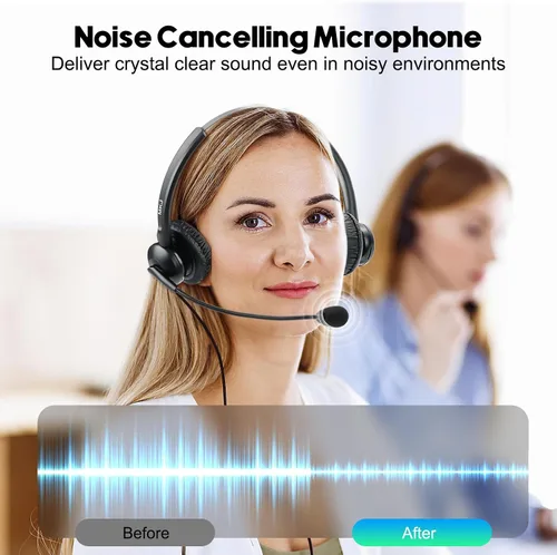 Vista 3 de MKJ Auriculares para teléfonos Cisco Dual Ear Landline Headset con micrófono de cancelación de ruido para teléfono Cisco CP-7821 7841 7941G 7942G