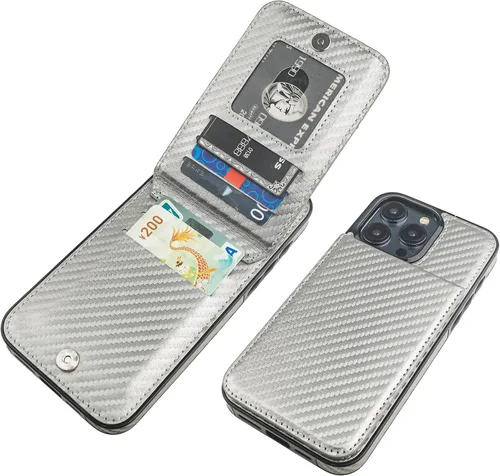 Vista 8 de KIHUWEY Compatible con iPhone 15 Pro Max Funda Billetera con Soporte para Tarjeta de Crédito, Tapa de Cuero Premium con Cierre Magnético y Soporte
