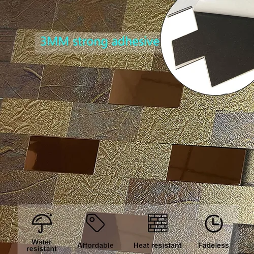 Vista 2 de XUANINY 10 hojas de azulejos autoadhesivos para salpicaduras de muro de metro, azulejos de madera de metal, azulejos de aluminio, para pegar
