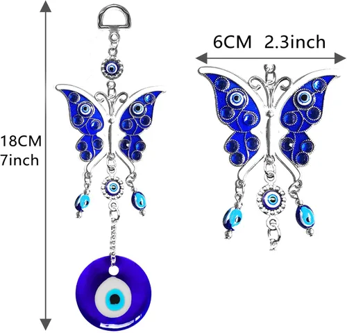 Vista 2 de Decoración colgante de pared con diseño de mariposa azul y ojo malvado, amuleto de mariposa para puerta de automóvil, accesorios colgantes de adorno