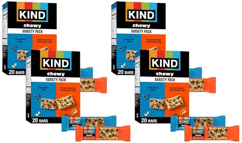 Vista 6 de Barritas de granola masticables KIND, paquete de variedad, chocolate chip y mantequilla de maní con chispas de chocolate, sin gluten, 100 calorías