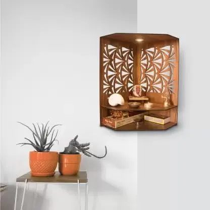 Vista 5 de Mandir para el hogar Templo de madera con luz LED Templo de pared Templo de casa Pooja Ghar Templo Puja Pooja Mandir para el hogar