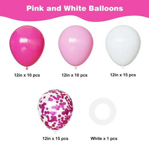 Vista 3 de Thomtery Globos blancos de confeti rosa, 50 globos de látex de 12 pulgadas para fiestas de cumpleaños, decoraciones del día de San Valentín
