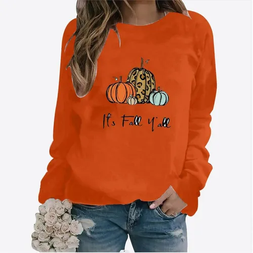 Vista 2 de Ceboyel Its Fall Yall - Sudaderas de manga larga para mujer, cuello redondo, lindas y divertidas prendas