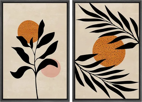 Vista 13 de SIGNFORD Lienzo enmarcado para pared, juego de arte geométrico retro de mediados de siglo, plantas forestales, ilustraciones con formas abstractas