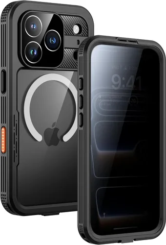 Vista 15 de Lanhiem Funda magnética impermeable para iPhone 16, protector de pantalla de privacidad integrado, compatible con MagSafe, funda antiespía de cuerpo