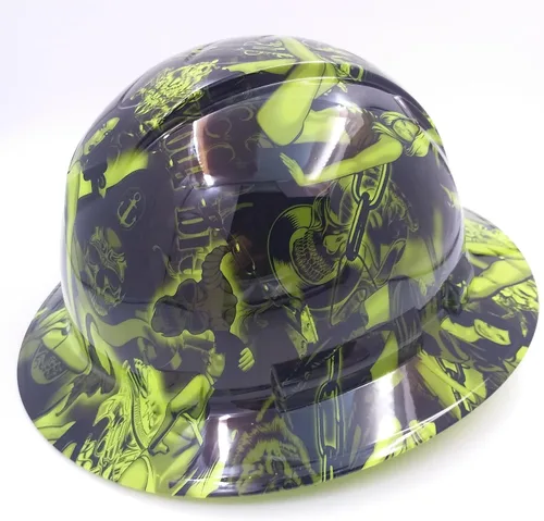 Vista 3 de Personalizado Pyramex Full Brim Green Biker Babes Hard Hat con suspensión de trinquete