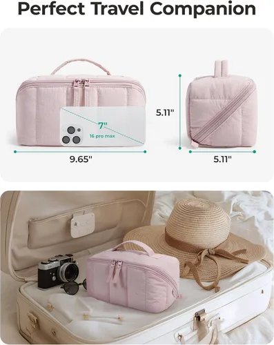 Vista 6 de BAGSMART Bolsa de Maquillaje de Viaje para Mujeres, Estuche Cosmético Portátil Resistente al Agua, Organizador de Maquillaje Acolchado Abultado