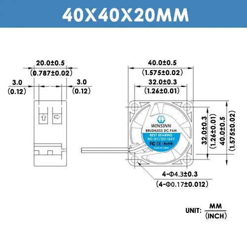 Vista 2 de WINSINN Ventilador de 1.575 in y 5 V, rodamiento de bolas dual 7000 RPM, 4020, silencioso reemplazo del ventilador para impresora 3D/DVR/electrónica