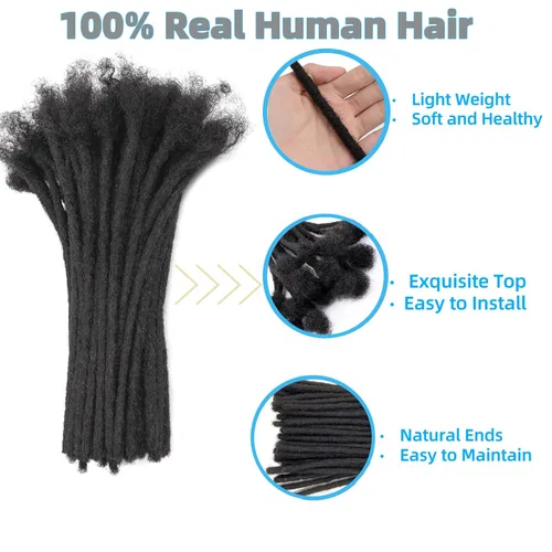 Vista 2 de Extensiones de cabello humano Loc de 0.2cm de ancho, 4 pulgadas, 10 hebras, extensiones de rastas de cabello humano 100% hechas a mano, permanentes