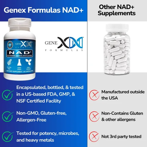 Vista 5 de Genex Formulas NAD+ 250mg porción 60 cápsulas de nicotinamida adenina dinucleótido (NAD+ real no es un precursor) (1)