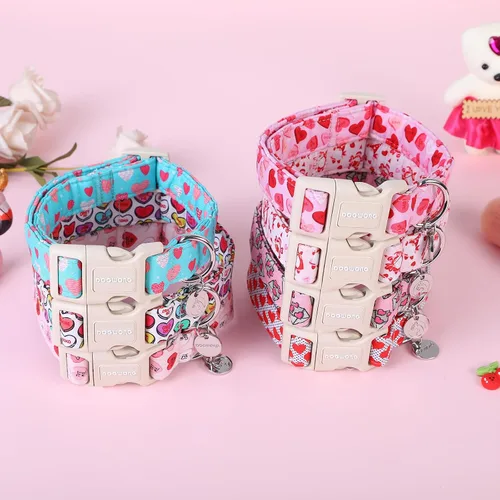 Vista 5 de DOGWONG Collar para perro de San Valentín, collar ajustable de algodón con corazón de caramelo azul, perfecto para perros pequeños a medianos