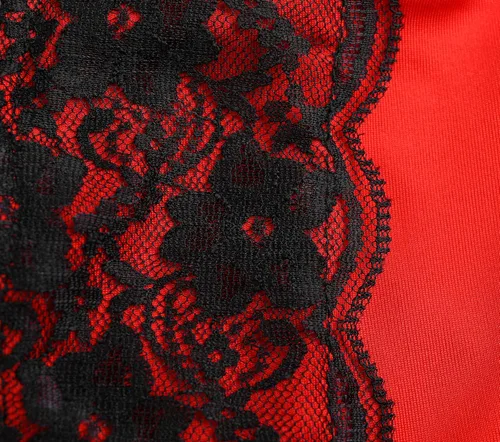 Vista 5 de FlatterMe Lencería para mujer, color rojo, sin espalda, sexy, con escote en V profundo, con tiras de encaje