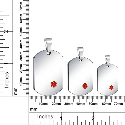 Vista 3 de Bling Jewelry Collar con colgante de acero para identificación médica personalizable para hombres y mujeres, cadena de 20 pulgadas, SM MED LG