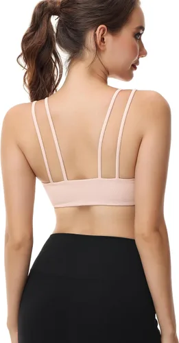 Vista 4 de Attifall Sujetador deportivo corto con copa BC, de bajo impacto, con correa de espagueti, para yoga, gimnasio, entrenamiento