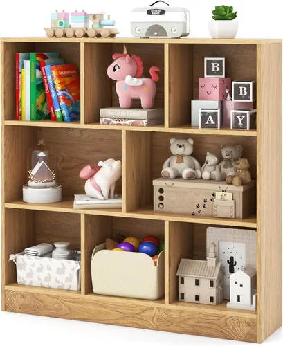 Vista 12 de HONEY JOY Organizador de almacenamiento de juguetes para niños, gabinete de almacenamiento de madera de 7 secciones, baúl de juguetes de guardería