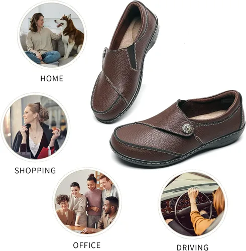Vista 4 de Geoeleph Mocasines casuales para mujer, mocasines cómodos para caminar, mocasines de cuero para conducir