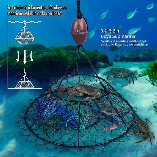 Vista 5 de QualyQualy Crab Ring Trap Hoop Net 1/2-Pack, Heavy Duty Saltwater Crab Nets for Crabbing Lobster, Dungeness and Blue Crabs, Folded Crab Cage Pots