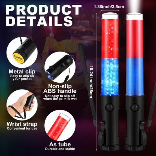 Vista 2 de Weewooday Paquete de 2 varitas de control de tráfico aéreo de seguridad de 11 pulgadas, varita LED de señal de tráfico linterna control de seguridad