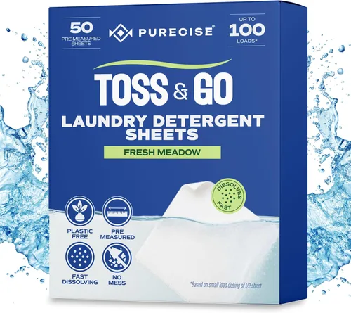 Vista 8 de Purecise - Hojas de detergente para ropa de viaje, Fresh Meadow, 30 cargas, paquete de 3 Toss & Go travel essentials for cruise, airplane, dorm