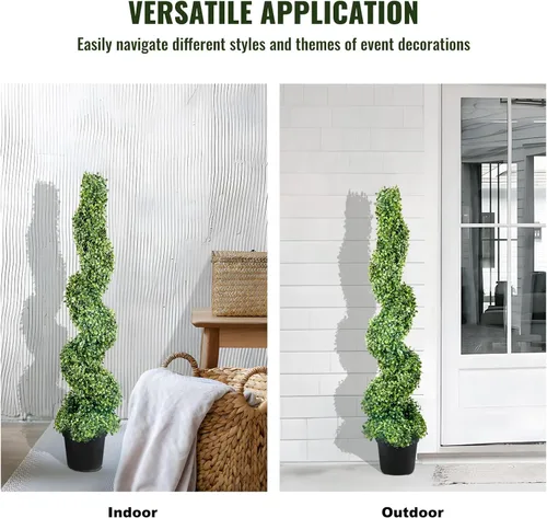 Vista 6 de VEVOR Árboles topiarios artificiales en espiral de boj, 4 pies de alto (2 piezas) planta sintética para exteriores, planta falsa verde para todo