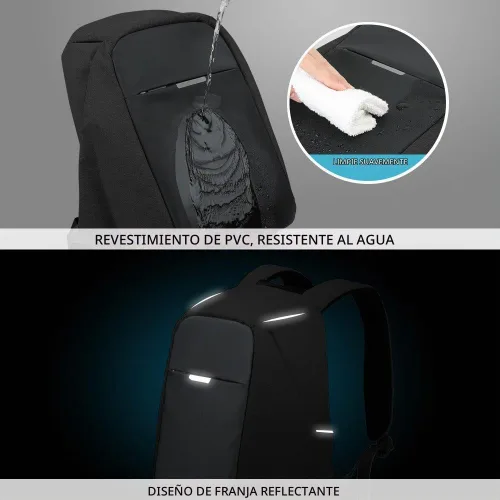 Vista 7 de Mochila de viaje antirrobo portátil, mochila para laptop con puerto de carga USB., Negro