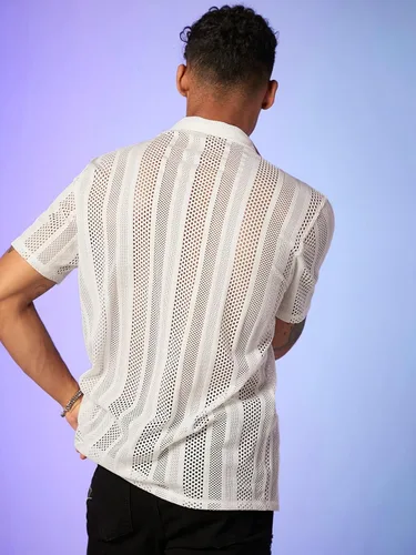 Vista 2 de WDIRARA Camiseta de manga corta con botones frontales y encaje floral para hombre
