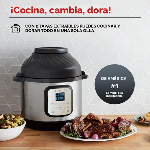 Vista 3 de Instant Pot Duo Crisp - Freidora de aire y olla a presión eléctrica combo 11 en 1 con tapas multicocina que fríe al aire, vaporiza, cocina lenta