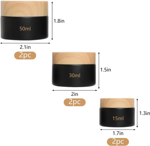 Vista 2 de 6Pcs Glass Lotion Cream Container with Lid for Travel Black 15ml 30ml 50ml Negro
