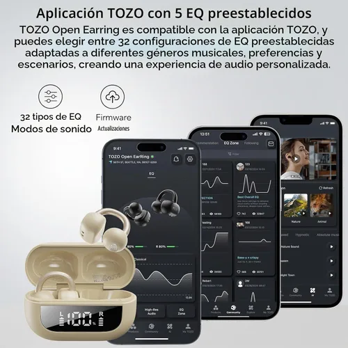 Vista 8 de TOZO OpenEarRing Open Ear Earbuds 40H Bluetooth 5.4 Lightweight Comfort