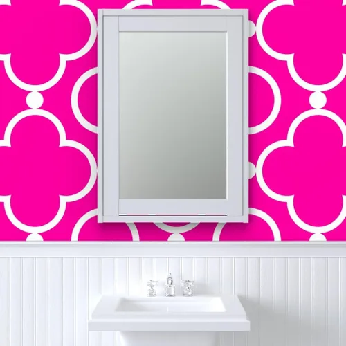 Vista 9 de Spoonflower Lattice Pinkpop Pink Pre-Pasted Removable Wallpaper Test Swatch 12" x 24" Tile Pop Decor Garden Self-adhesive, removable and