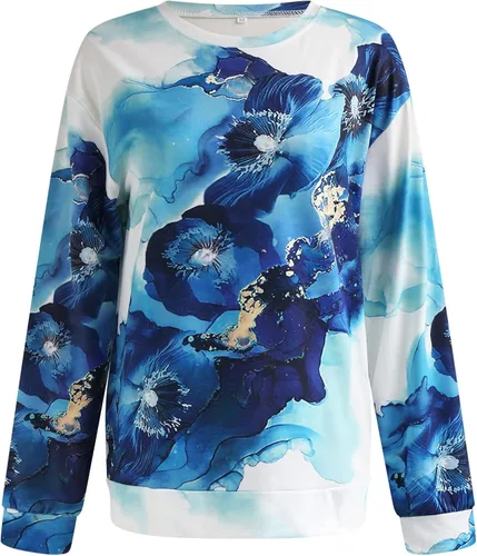 Vista 3 de FAMOORE Sudadera con capucha para mujer, casual, de manga larga, cuello redondo, estampado de flores, sin botones, talla 13 1