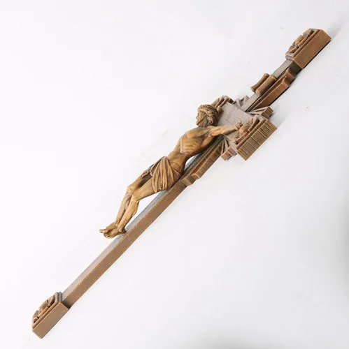 Vista 8 de Crucifijo católico BC de pared, decoración del hogar de Jesucristo, aspecto tallado en madera, 12 pulgadas de alto, pintado a mano por Buildclassic