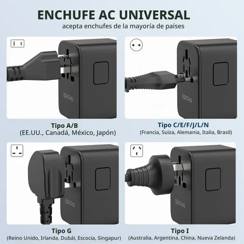 Vista 6 de EPICKA TA-105 Pro Negro y TA-105 Max Negro Adaptador de Viaje Universal