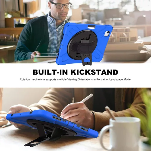 Vista 4 de IVY Funda con función atril de 360 grados compatible con Samsung Galaxy Tab A 9.7 2015 (SM-T550) con correa para la muñeca y correa para el hombro