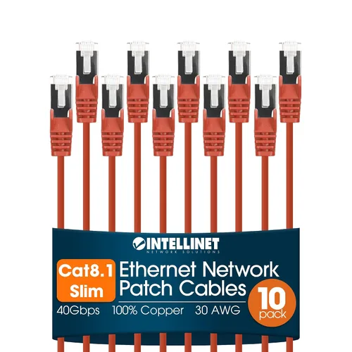 Vista 14 de Intellinet - Cable Ethernet Cat8.1 Slim U/FTP RJ45, paquete de 10 unidades Negro