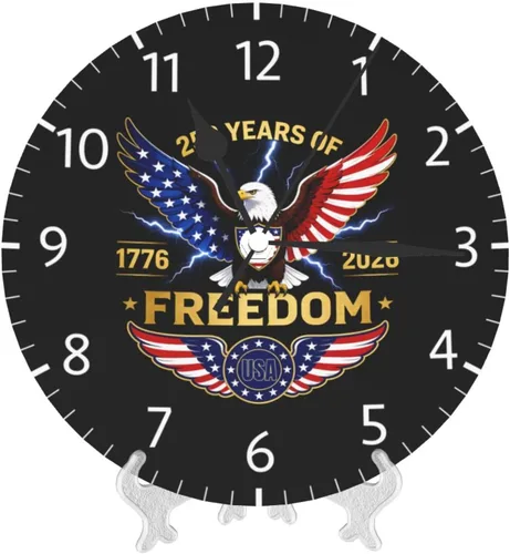 Vista 8 de Reloj de pared redondo 1776-2026, conmemorativo, silencioso, sin tictac, funciona con pilas, reloj de escritorio silencioso de cuarzo águila