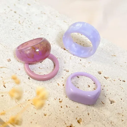 Vista 4 de Viva Joya 24-30 anillos de resina anillos de plástico acrílicos para mujeres y adolescentes joyería gruesa de moda colorida y bonita apilable