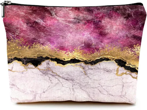 Vista 25 de Pequeña bolsa de maquillaje para monedero, bonita lona impermeable, bolsas de cosméticos para mujeres, con cremallera, bolsa de aseo de viaje