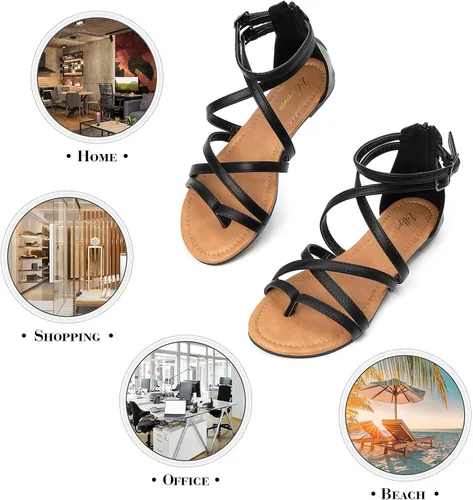Vista 5 de Luffymomo - Sandalias de tiras cruzadas tipo gladiador, planas, estilo pescador para mujer