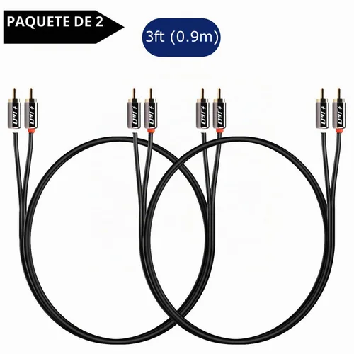 Vista 8 de J&D Cable RCA, (paquete de 2) cables de audio RCA chapados en oro, carcasa de cobre 2RCA macho a 2RCA macho cable de audio estéreo, 3 pies
